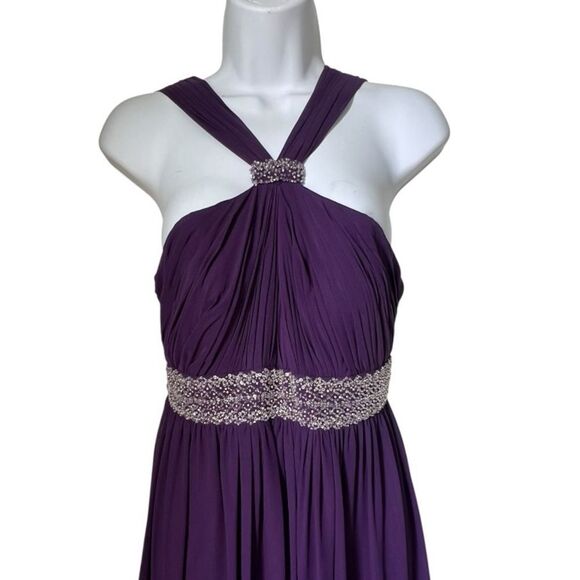 JS Boutique Beaded Chiffon Plum Halter Formal Bridesmaid Embellished Gown Sz 4 - Picture 4 of 13